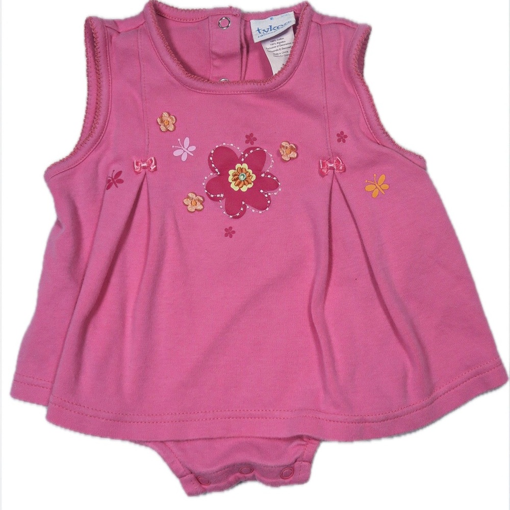 VINTAGE Carters Floral Embroidered Bodysuit Dress Size 3/6m